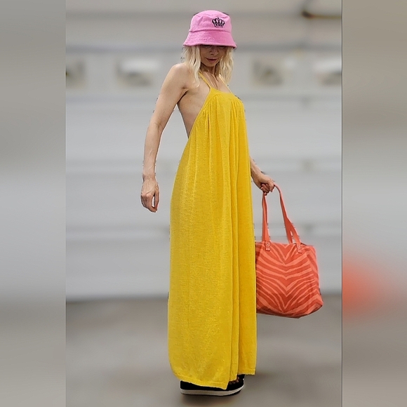 Free People Dresses & Skirts - Free People yellow maxi beach city dress knitted jarn size Small